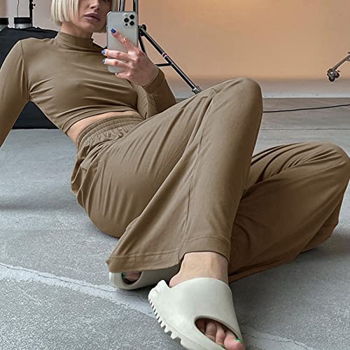 Greensen Trajes Deportivos para Mujer, Traje para Correr, Chándal, Conjunto de Yoga para Fitness, Traje de Yoga, Traje de Ocio, Ropa Deportiva, Ropa de Calle(m-Caqui)