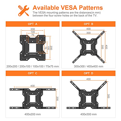 GRIFEMA GB1004 Soporte de TV Pared para TV 26-55", Girar, Inclinar, Extender y Retraer para Mejor Ángulo de Visión, Carga hasta 30kg, MAX VESA 400x400mm