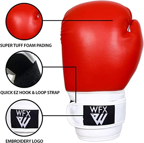 Guantes de boxeo para niños para artes marciales Sparring Junior Mitts de cuero resistente MMA Training Punch Bag Guantes llamativos Muay Thai Kick Boxing Niños y Niñas (rojo, 6 onzas)