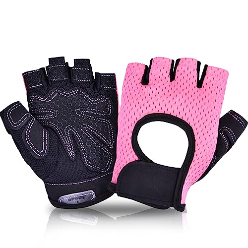 Guantes de Gimnasio Guantes de Fitness Transpirables Guantes de Entrenamiento para Mujer y Hombre Guantes Antideslizante para Pesas Dominadas Guantes de Musculación, Bici Guantes de Medio Dedo，Rosa(M)