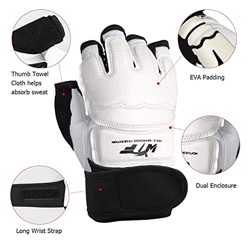 Guantes MMA, LangRay Guantes de Boxeo Kárate Taekwondo Artes Marciales para Adultos y Niños (M, Blanco)