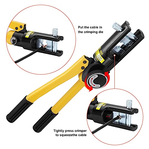 Gueenky 16T Prensa Terminales Hidraulico, 8-300 mm² Crimpadora Hidráulica Terminales Alicates Hidráulicos Crimpado Herramienta Prensa Hidráulica, 13 pares Matrices