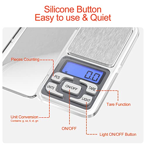 Gvolatee Bascula Precision Digital Profesional, 0.01g-500g, Mini Balanza Cocina Multifunción con Pantalla Led Retroiluminada, Escala de Bolsillo para Alimentos, Joyería, Café,Medicina, Laboratorio