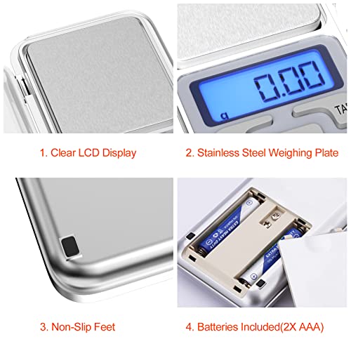 Gvolatee Bascula Precision Digital Profesional, 0.01g-500g, Mini Balanza Cocina Multifunción con Pantalla Led Retroiluminada, Escala de Bolsillo para Alimentos, Joyería, Café,Medicina, Laboratorio