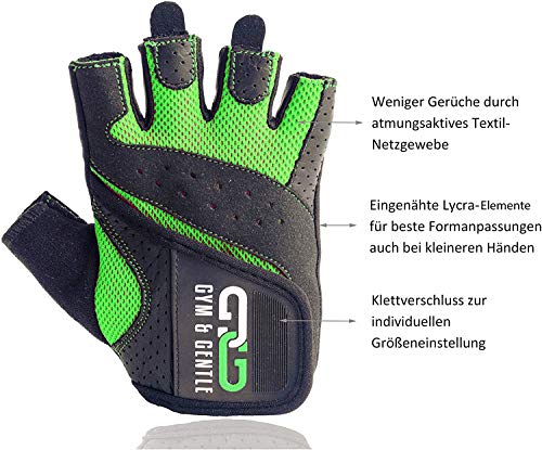 Gym & Gentle Guantes de fitness para mujer – Protección para deportes de fuerza, bicicleta, culturismo, entrenamiento de pesas, gimnasio (verde, M)