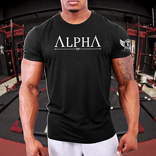 GYMTIER Alpha - Camiseta de gimnasio Spartan Gym para hombre, para culturismo y levantamiento de pesas, Negro, XXL