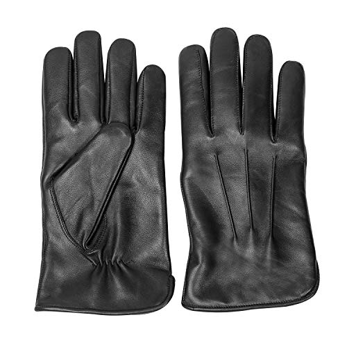 Hand Fellow Guantes de cuero genuino Guantes de invierno para hombre Forro cálido Guantes de conducción con pantalla táctil Negro (L, Original Black)