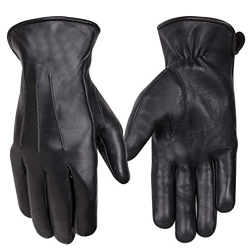 Hand Fellow Guantes de cuero genuino Guantes de invierno para hombre Forro cálido Guantes de conducción con pantalla táctil Negro (L, Original Black)