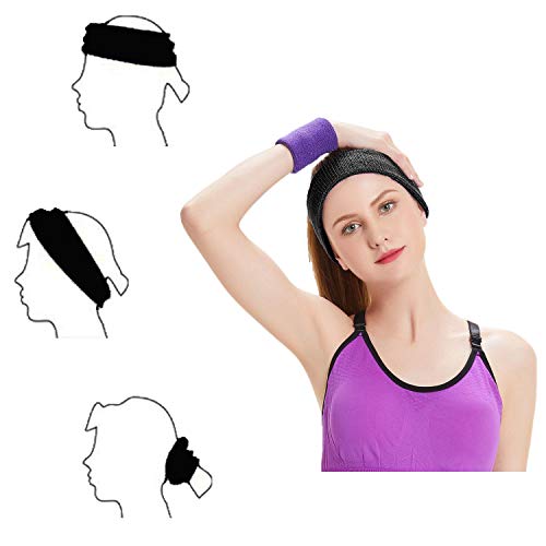HANERDUN 3 Piezas Cinta Sudor Cabeza Hombres y Mujeres Banda Elástica de Pelo Transpirable Antideslizante Banda de Cabeza Atlética de Algodón de Absorción de Humedad para Deportes