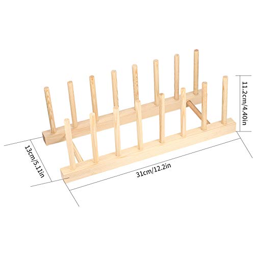 HAOCHEN Estante para Platos pequeños, Soporte de Secado, Porta Tapas de ollas, Stand para Libros de Bambú para Tablas de Cortar, Bowls, Tazas - 7 Compartimentos.