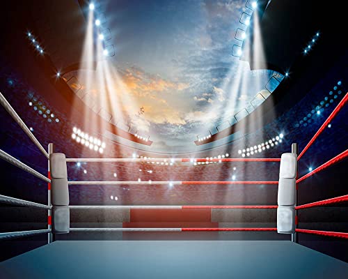 Haosphoto Telón de fondo de anillo de boxeo para fotografía de 7 x 5 pies, focos de escenario de partido de boxeo, interior, estadio, gimnasio, fondo para hombres, lucha, artes marciales, competición,
