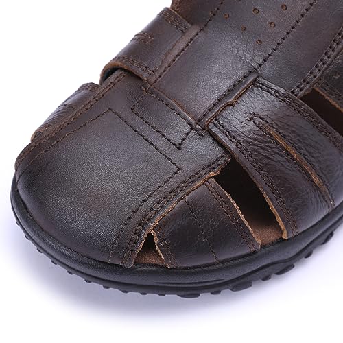 Harssidanzar Sandalias de senderismo para hombres,zapatos deportivos de senderismo al aire libre para pescadores de cuero con los dedos cerrados en cuero en verano KM226EU,Ensillar,Tamaño 43