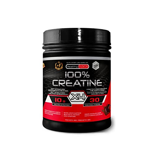 Healthy Fusion 100% Creatina Monohidrato | Alta dosis - 10gr de Creatina por toma | Promueve el crecimiento muscular y mejora la resistencia física | Alta solubilidad | 300g Sabor chocolate
