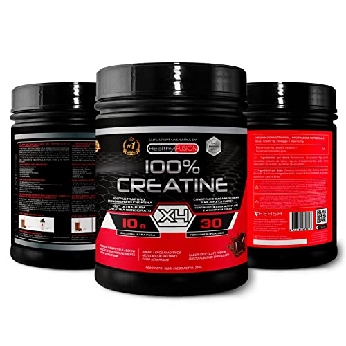 Healthy Fusion 100% Creatina Monohidrato | Alta dosis - 10gr de Creatina por toma | Promueve el crecimiento muscular y mejora la resistencia física | Alta solubilidad | 300g Sabor chocolate