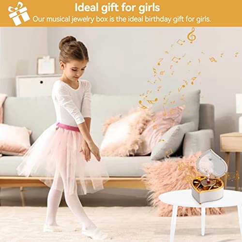 HERCHR Caja de música en Forma de corazón de la Bailarina Caja de Joyas para Las niñas, Las niñas Conjunto de Joyas con la Bailarina de cumpleaños niñas en Forma de corazón