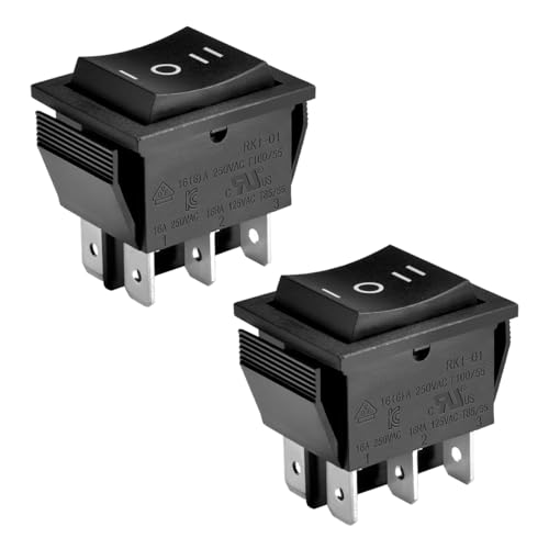 Heschen Interruptor basculante, RK1-01-HS, ON-OFF-ON, DPDT, 6 terminales, 16A 250VAC, negro, paquete de 2
