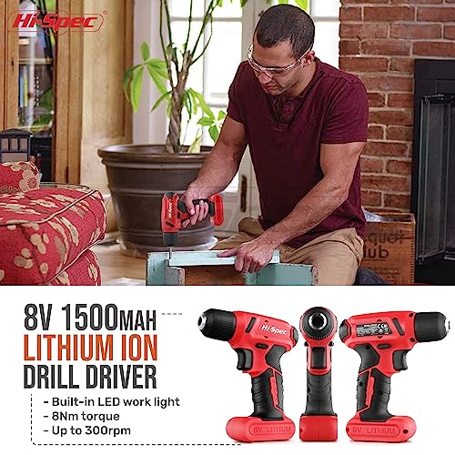 Hi-Spec Juego de Herramientas con Destornillador Electrico/Taladro 8V. 57 Piezas. Maletin de Herramientas de uso Múltiple para Bricolaje, Reparacion y Mantenimiento Hogar. Con Estuche de Transporte