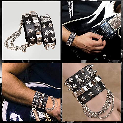 Hifot 8 Paquetes Disfraces de Rocker 70 80 90 Costumes Disfraz Hippies,Rockero Metal Pesado Accesorios con Guantes Gafas de sol Mangas de tatuaje Pulsera Cosplay