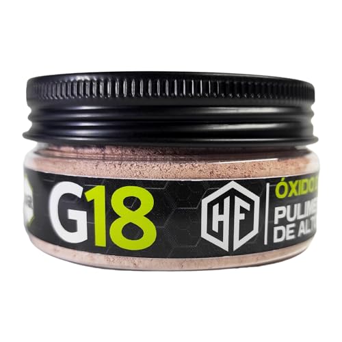 HIGH FIVE - Óxido de Cerio G18 - Pulimento Óptico de Alto Rendimiento en Polvo para uso Manual o con Máquina - TREO 98,5% (Red) - 18 Micras - Envase de 50 Gramos
