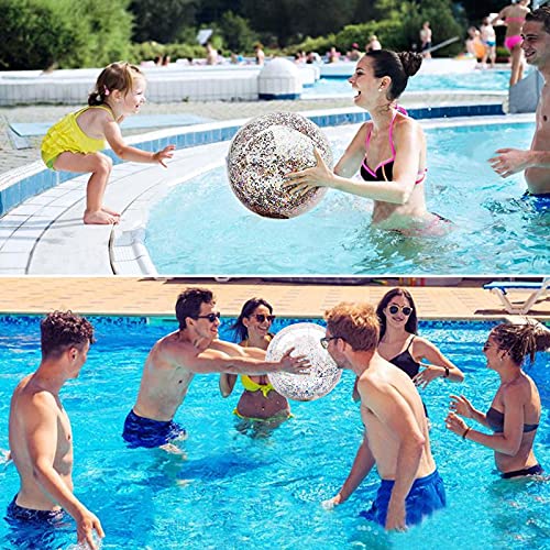 Hileyu 4 Piezas Pelotas de Playa Inflables con Purpurina de Confeti Bola de Fiesta de Piscina Transparente para Juguete Acuático de Playa de Verano Piscina y Fiesta