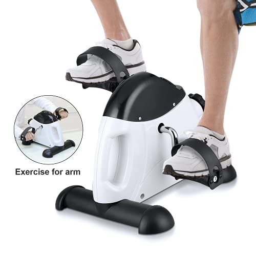 himaly Pedales Estaticos con Pantalla LCD, Mini Bicicleta Estática, Pedales Portátiles con Resistencia, con Reposabrazos, para Entrenamiento de Brazos y Piernas, Hacer Ejercicio en Casa (Blanco)