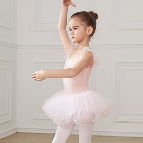 HIPPOSEUS Niña Maillot de Danza Tutú Vestido de Ballet Gimnasia Leotardo Body Clásico para Niñas Body Traje de Baile,Y04-Rosa Claro,11-12 Años