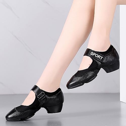 HIPPOSEUS Zapatos de Baile Latino Salsa y Bachata Mujer Entrenamiento Cerrados Zapatillas Sneakers Baile tacón bajo 4 cm Negro,Modelo 19-3,EU 37