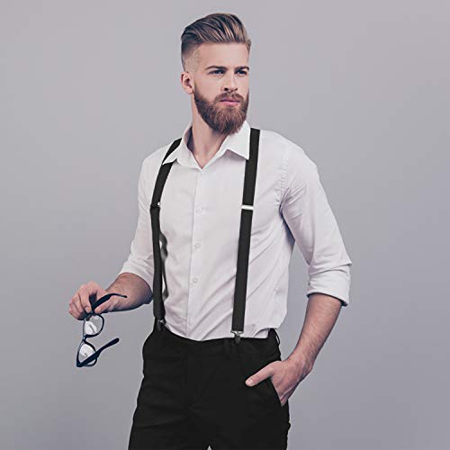 HISDERN Tirantes para hombres con 4 clips muy fuertes Tirantes para trabajo pesado Ligero ajustable estilo X negro