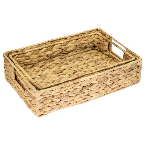 HMF Bandeja decorativa trenzada de jacinto de agua, juego de 2, rectangular, 35/32 cm de ancho