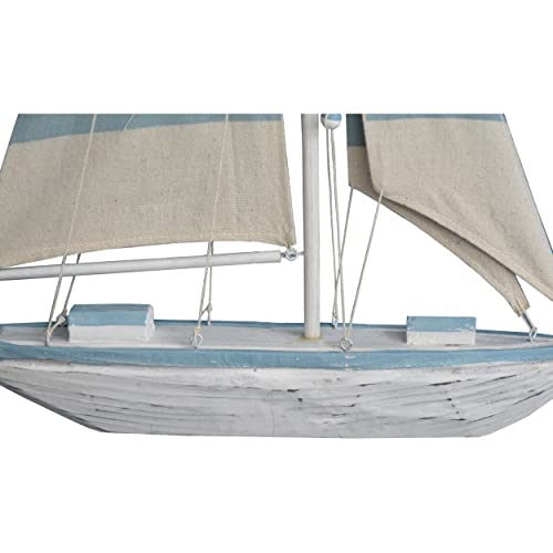 Hogar y Mas Velero Decoración Madera, Barco Decorativo Azul. Figura Marinera de Tela, Vintage 21x4x15 cm