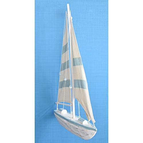 Hogar y Mas Velero Decoración Madera, Barco Decorativo Azul. Figura Marinera de Tela, Vintage 21x4x15 cm