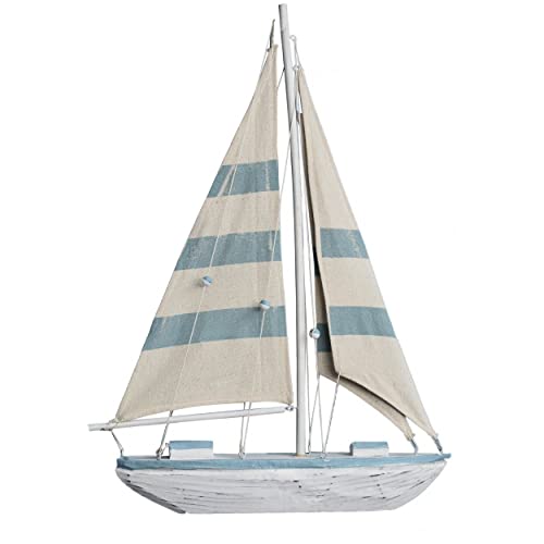 Hogar y Mas Velero Decoración Madera, Barco Decorativo Azul. Figura Marinera de Tela, Vintage 21x4x15 cm