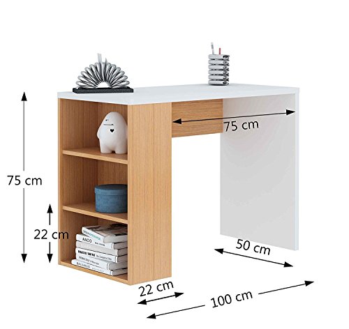 HOGAR24 ES | Mesa Escritorio con Estanteria | Mesa de Estudio | Color Blanco y Roble | Medidas: 100 x 50 x 75 cm