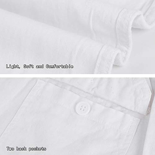 Hombre Pantalones Lino Estilo Libre Ocio Cordón de la Cintura Sueltos Pantalones LargosTranspirable Ropa Hombre Verano Casual (Blanco, 2XL)