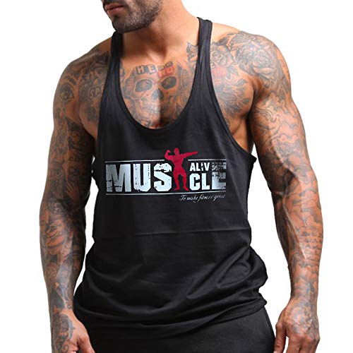 Hombres Culturismo Camiseta sin Mangas Larguero Gimnasio Ejercicio Aptitud Chaleco Algodón MA Negro S