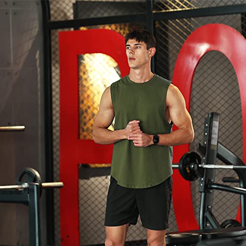 Hombres Entrenamiento Culturismo Camiseta sin Mangas Entrenamiento Deportivo Gimnasia Camiseta sin Mangas algodón Corte sin Mangas músculo Camiseta Ejercito Verde L