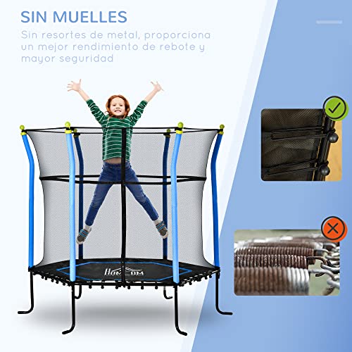 HOMCOM Cama Elástica Infantil de Jardín Trampolín para Niños de +3 Años con Superficie de Salto Ø120 cm Red de Seguridad Acero para Interior Exterior Ø160x163 cm Negro y Azul