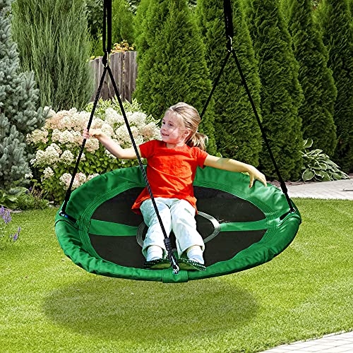 HOMCOM Columpio Nido Infantil Ø100x4,5 cm Columpio de Árbol Forma Redonda Columpio para Niños +3 Años Carga 100kg Jardín Exterior al Aire Libre Asiento Cómodo Verde