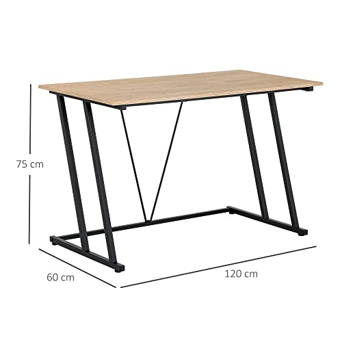 HOMCOM Escritorio Mesa de Ordenador 120x60x75 cm con Encimera de Madera y Patas de Metal Carga 30 kg Estilo Moderno para Oficina Estudio Dormitorio Natural y Negro
