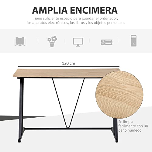 HOMCOM Escritorio Mesa de Ordenador 120x60x75 cm con Encimera de Madera y Patas de Metal Carga 30 kg Estilo Moderno para Oficina Estudio Dormitorio Natural y Negro