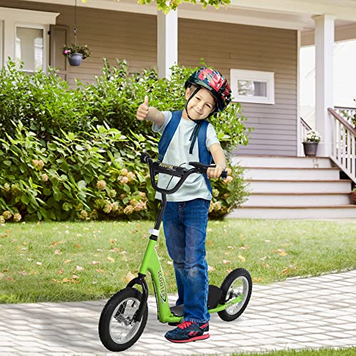 HOMCOM Patinete para Niños Mayores de 5 Años Scooter 2 Neumáticos Inflables de Caucho con Frenos Manillar Ajustable Pedal Antideslizante 117x52x80-85 cm Verde