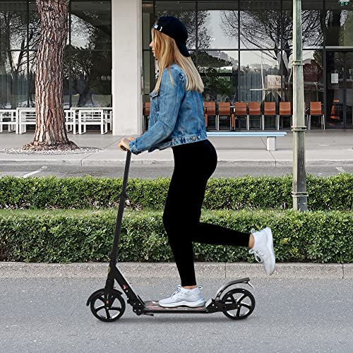 HOMCOM Patinete Plegable Scooter con Manillar Altura Ajustable Patinete Ligero para Adultos y Niños (más de 14 años) Tipo Monopatín con Freno Grandes Ruedas Ø200 mm Aluminio Carga 100kg