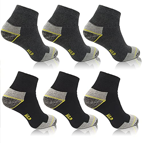 Home & Pets Calcetines de Trabajo hombre cortos Reforzados de algodón peinado. Talón y Punta para Botas Seguridad (43-46) Pack 6