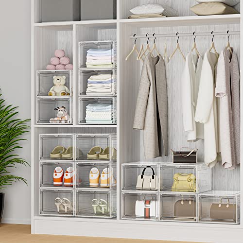HOMIDEC Cajas de Zapatos, 6 Cajas de Almacenamiento de Zapatos de Plástico Transparente Apilables, Contenedores Organizadores de Zapatos con tapas para Mujeres/Hombres
