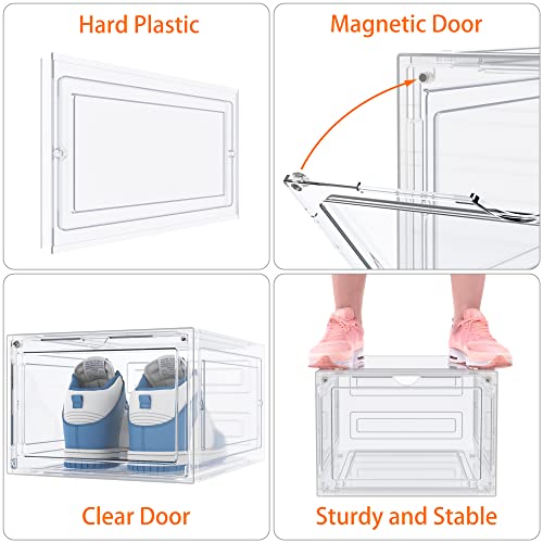 HOMIDEC Cajas de Zapatos, 6 Cajas de Almacenamiento de Zapatos de Plástico Transparente Apilables, Contenedores Organizadores de Zapatos con tapas para Mujeres/Hombres