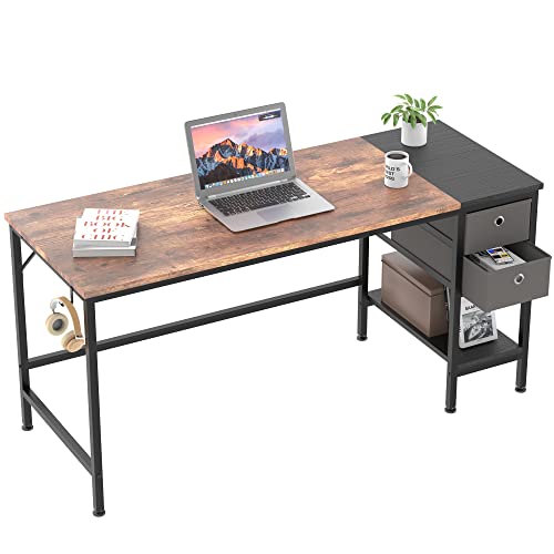 HOMIDEC Mesa Escritorio,Mesa Ordenador con Cajón Escritorio de Oficina para Estudiantes y Trabajadores,Escritorios de Estilo Moderno para Dormitorio, Hogar, Oficina (140x60x75cm)