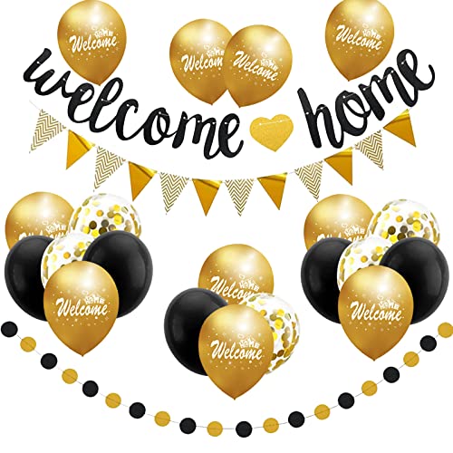 Honatrv Welcome Home Guirnalda de Bienvenida a Casa, Decoración de Bienvenida, Globo de Bienvenida para Baby Shower, Decoración de Inauguración, Fiesta Familiar (dorado)