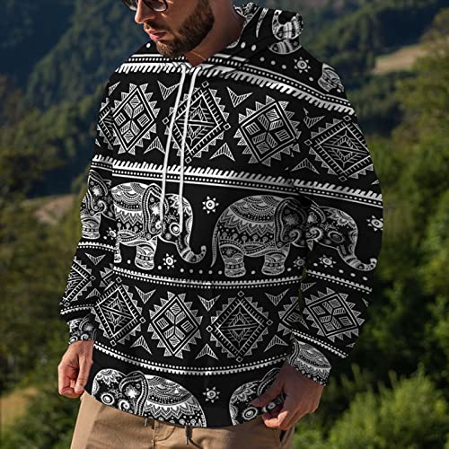Honestyivan - Sudadera con capucha para hombre, diseño vintage con capucha de manga larga, estampado colorblock otoño invierno ligero cálido con cordón de sujeción suéter chaqueta suéter para hombre