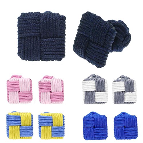 HONEY BEAR 5 pares Cuadrado gemelos nudo de seda tela camisa hombre/mujer, Para Regalos de bodas de Negocios (5 pares Sin caja)