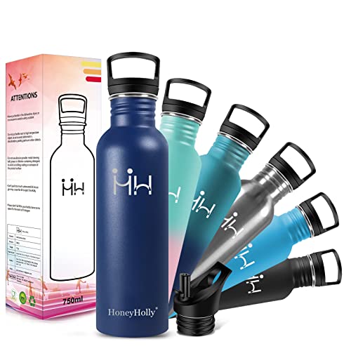 HoneyHolly Botella Acero Inoxidable, 750ml, Botella de Agua, No Térmica, Cantimplora de Acero Inoxidable, Botella de Agua de Pared Simple, sin bpa Reutilizable para Deporte, Gimnasio, Bicicleta